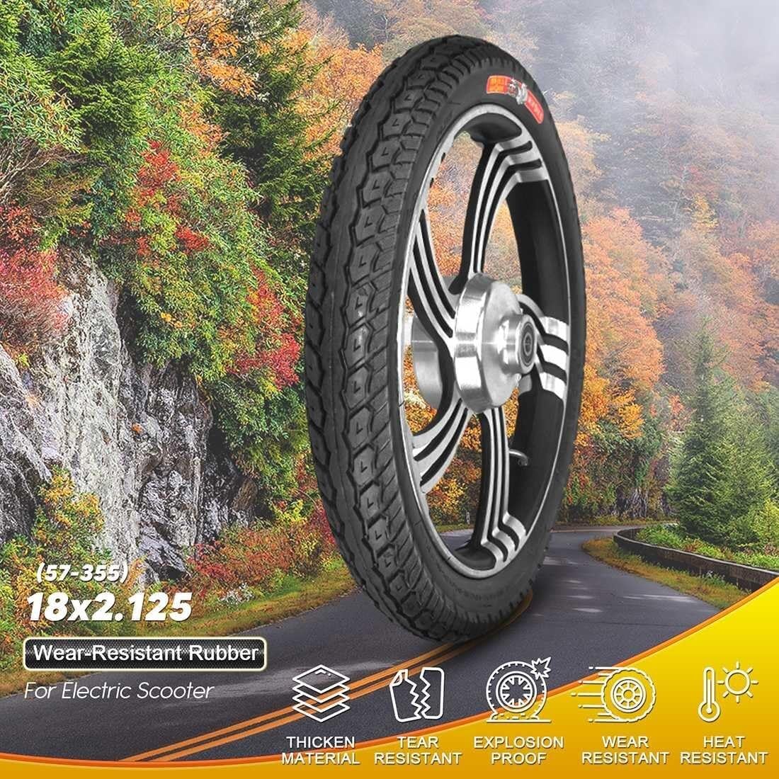 18x2.125 Opona i Dętka do Roweru Elektrycznego, 18 2.125 Opona Antywyciekowa z Gumi, Dętka z Pochyloną Zaworą, 57-355, do Składanego Hulajnogi