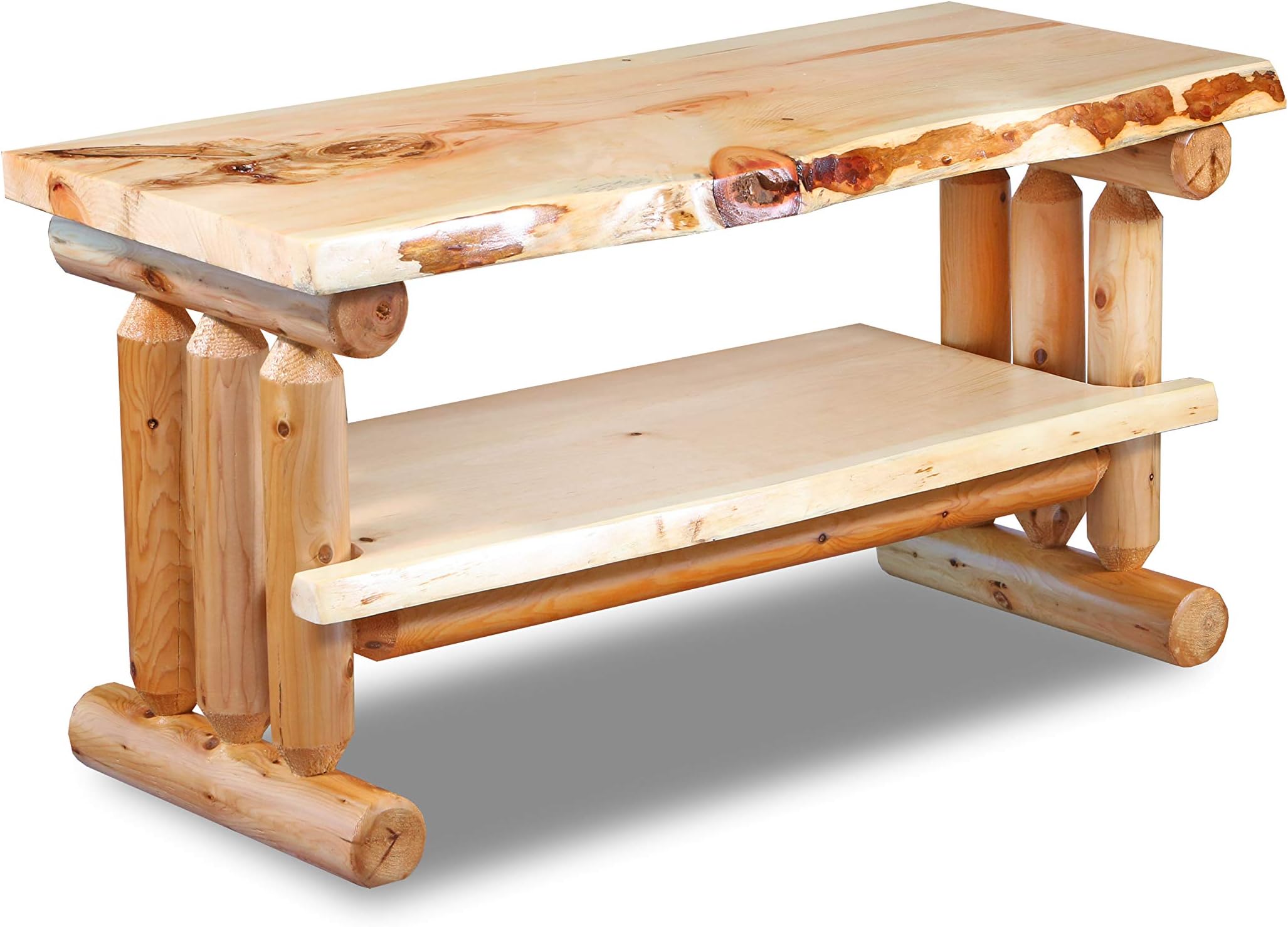 SRL Rustic Log Pine TV Stand Entertainment Center - Rustic TV Stand Perfect for Living Room & Bedroom Storage – Unfinished – Stylish Entertainment Center