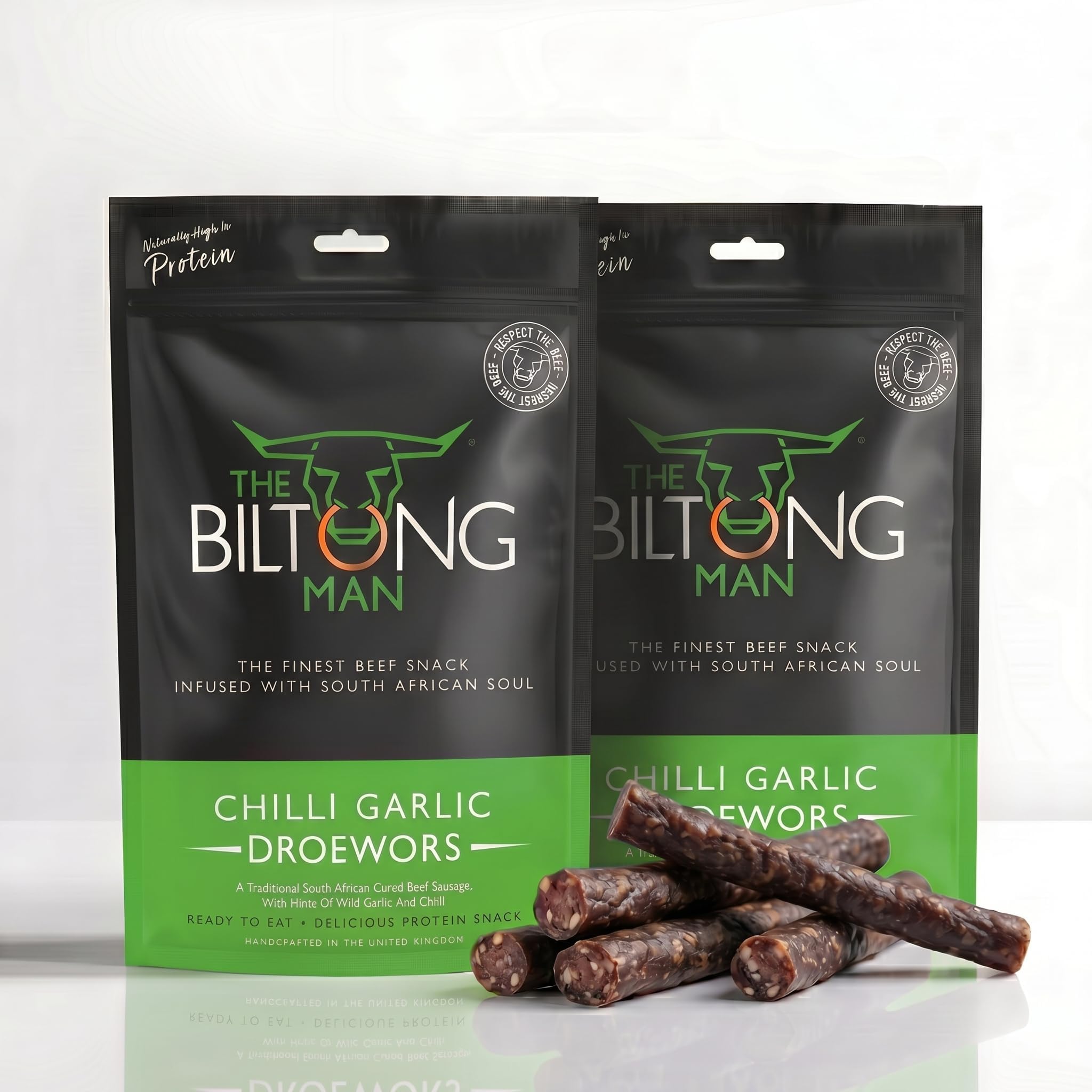 The Biltong Man Chilli Garlic Droëwors - High-Protein Beef Snack with a Chilli Bite, 1000g (2 x 500g)