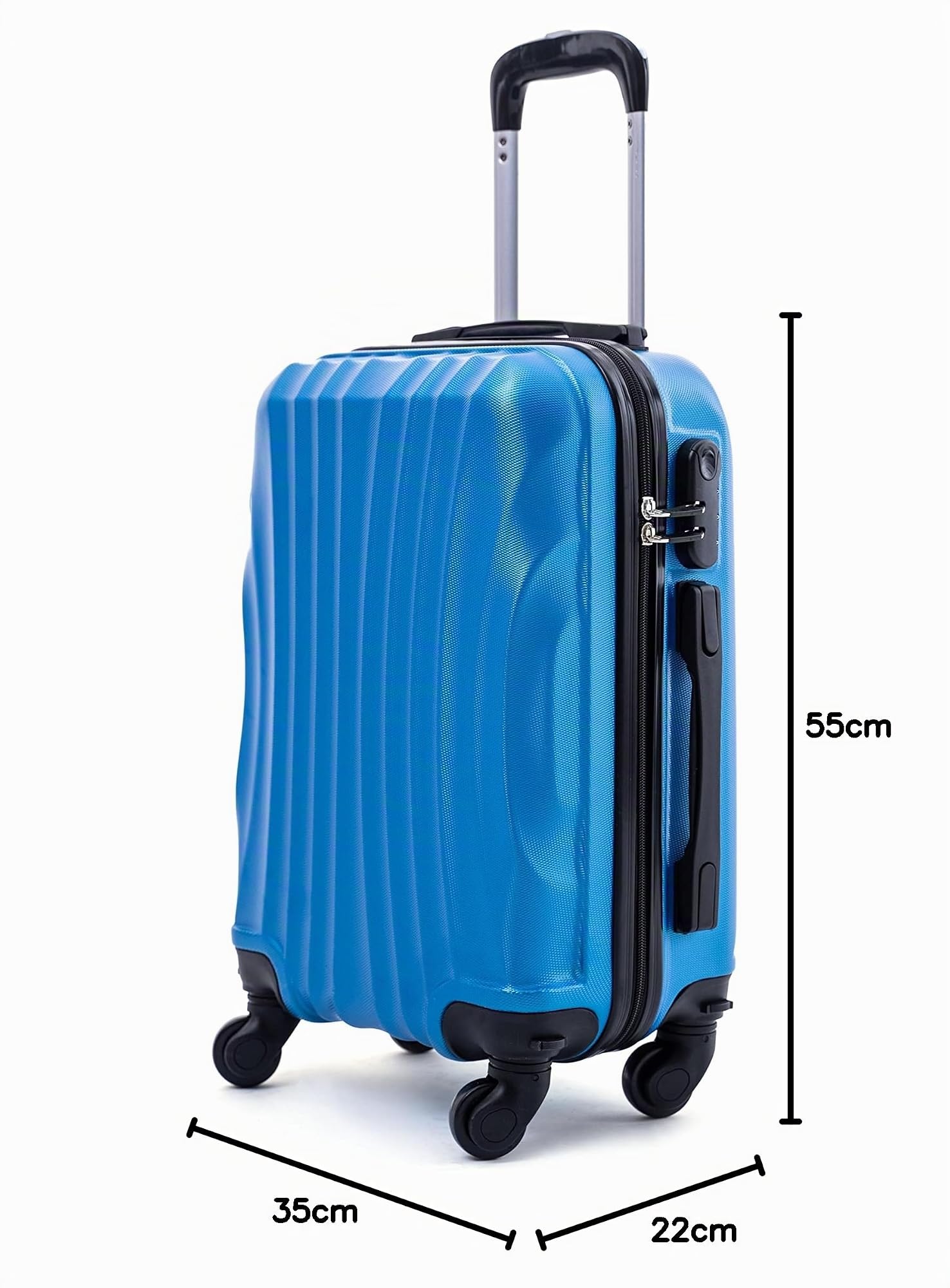 R.Leone Valigia Trolley Bagaglio a mano Rigido Ultraleggero in ABS 4 Ruote Autonome (Azzurro, 3037 Valigia 55x38x23 cm)
