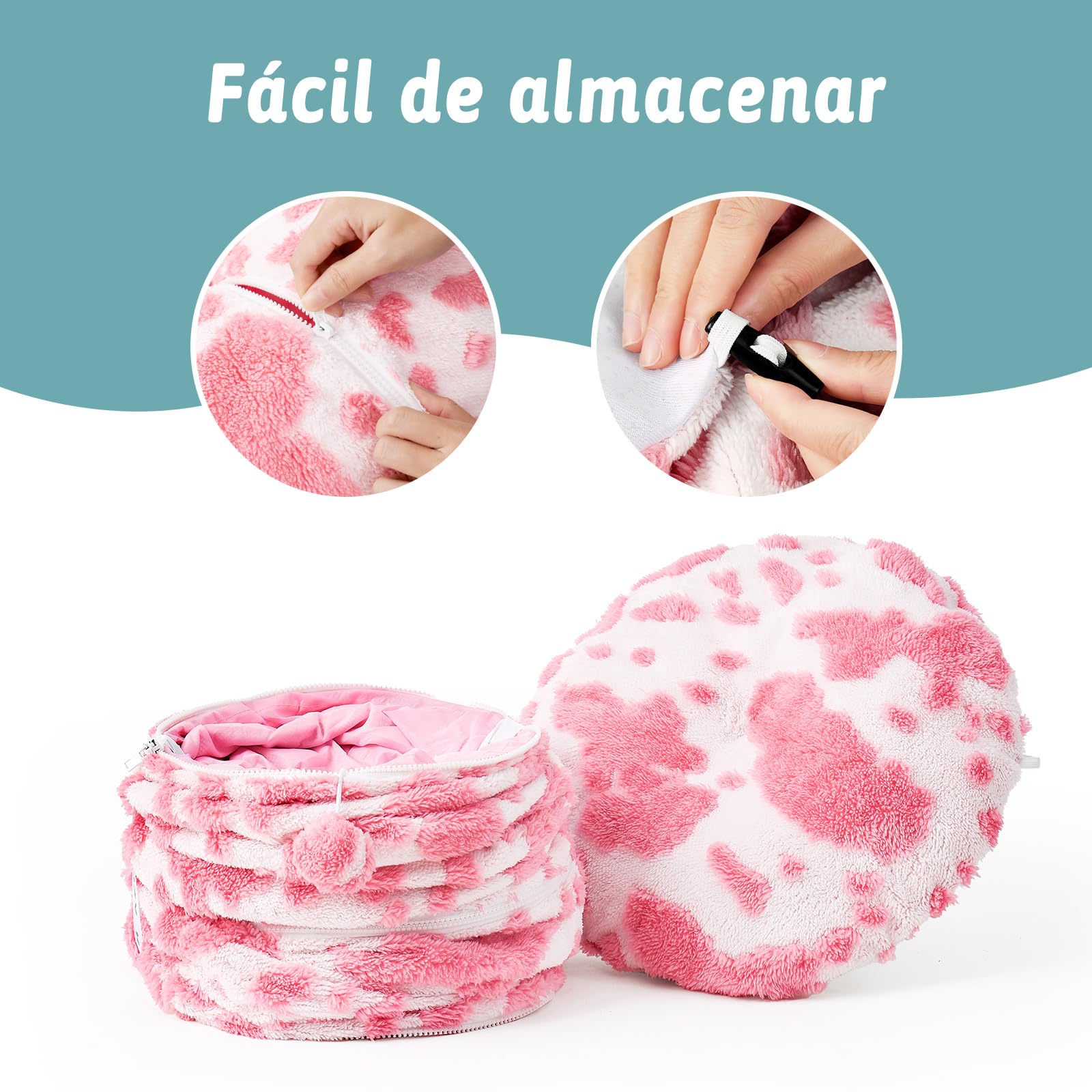 COZY KISS Tunnel per Gatti Interni con Letto, Tunnel con Due Entrate, Cuccia Con Cuscino Lavabile, Peluche Morbida, Interattivo per Cuccioli/Gattini/Conigli (Rosa & Nero, 85D)