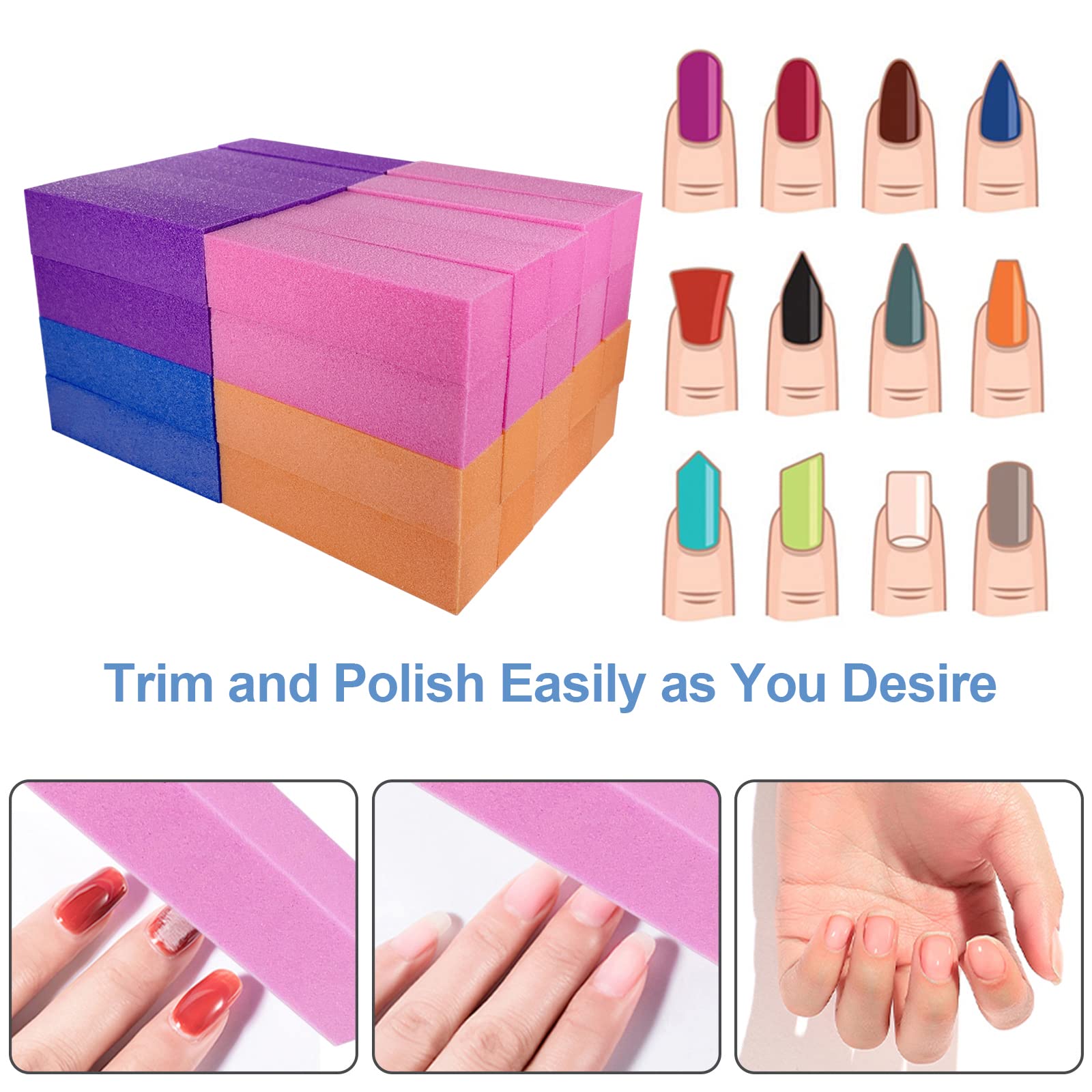 40 blocchi per unghie acriliche e naturali, tamponi abrasivi a 4 lati per unghie in gel, set di lime lucidanti professionali per manicure, grana media (multicolore)