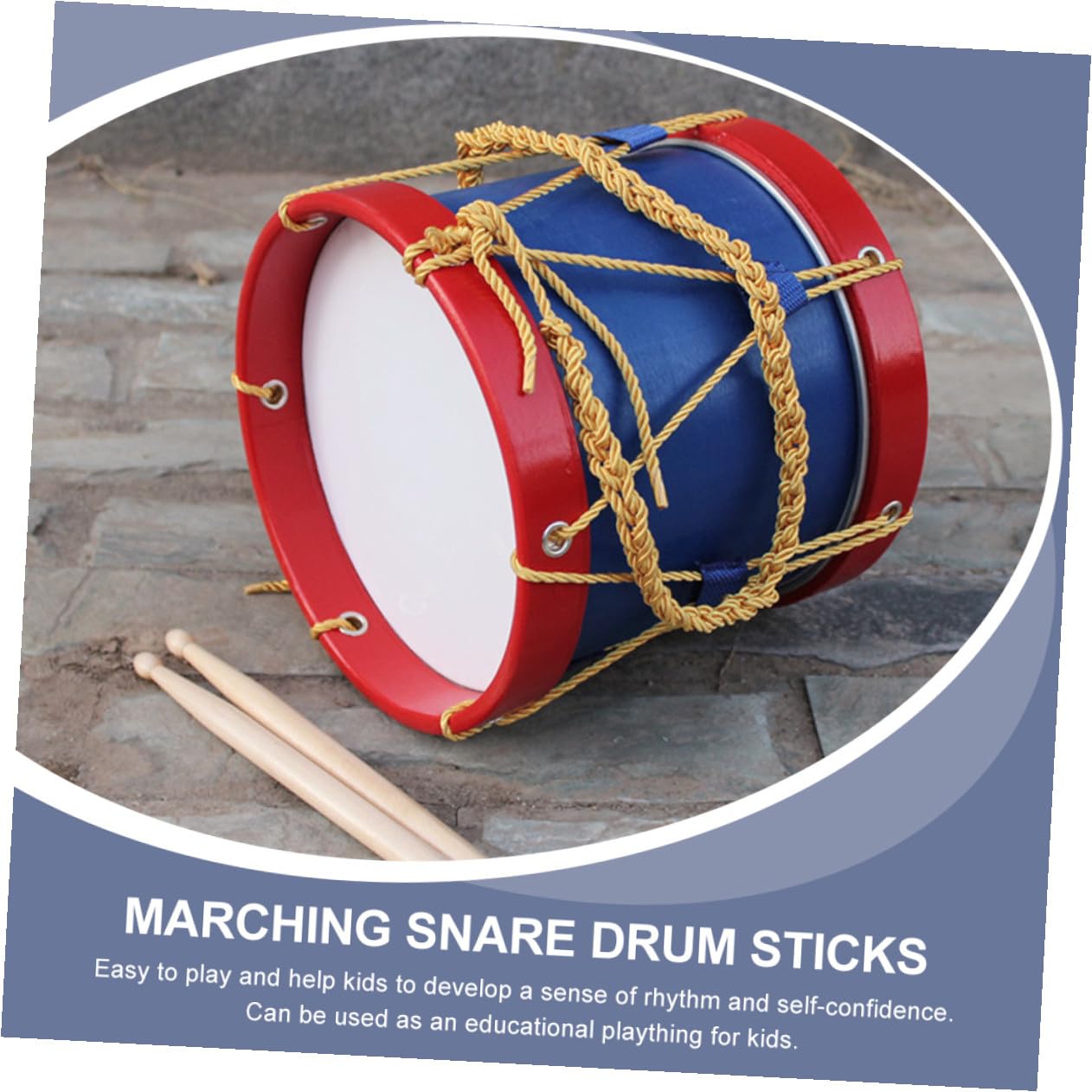 Mikikit Caja de Percusión Infantil con Baquetas, Tamborcito Pequeño de Piel, Instrumento Musical Educativo y Portátil para Desarrollo Rítmico y Aprendizaje Musical, Juguete Seguro