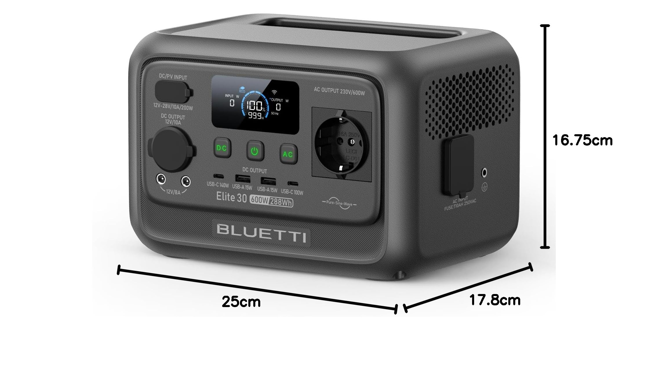 BLUETTI Elite 30 V2 Générateur Électrique Portable, Recharge de 0-100% en 70 Min, 288Wh 600W (Puissance de Surcharge 1500W), Batterie Nomade LFP, Solaire/CAC/Voiture, Pour Panne de Courant, Camping