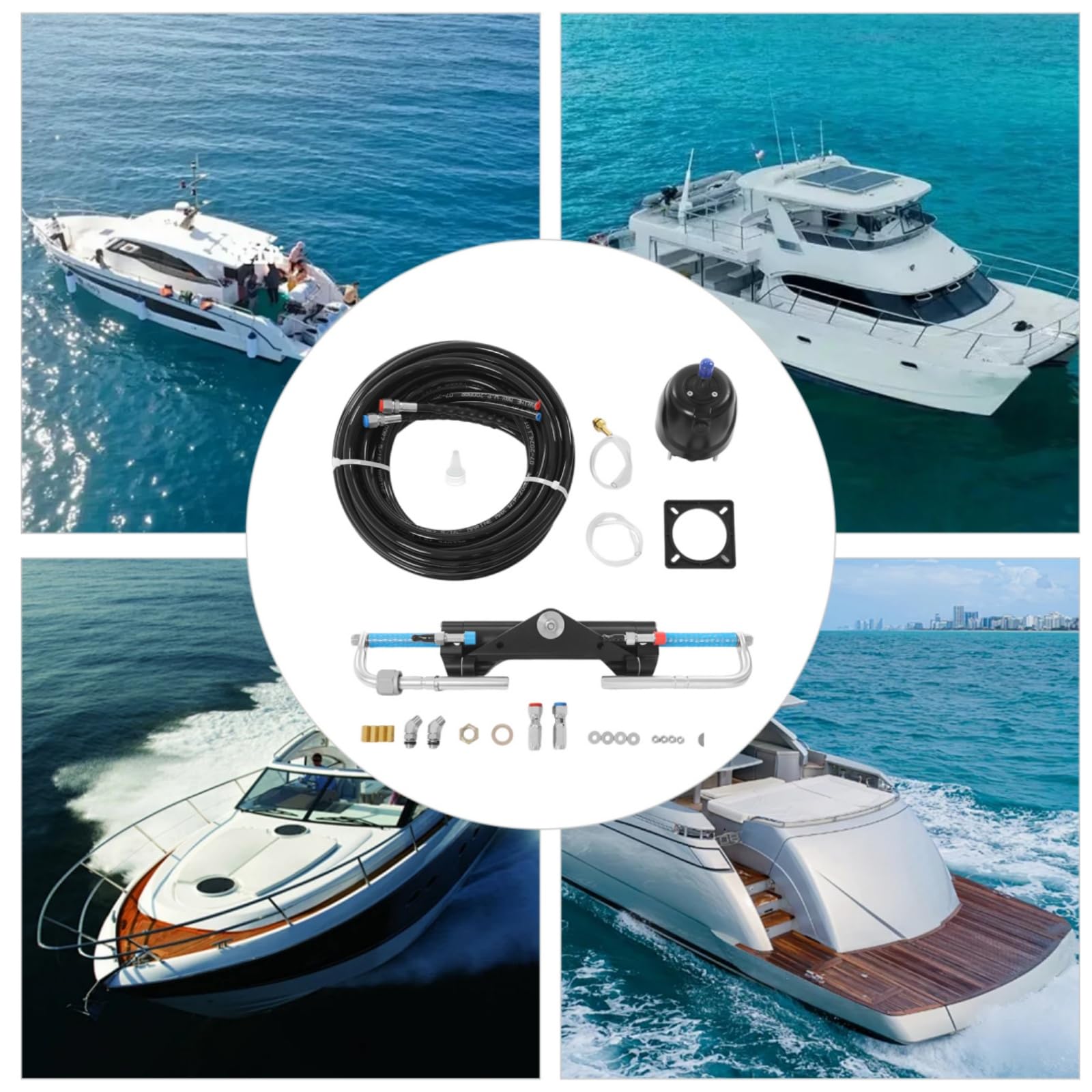 Kit de dirección hidráulica fueraborda de 150 CV, kit de dirección hidráulica para barcos marinos, mecanismo de dirección hidráulica con bomba hidráulica, cilindro de dirección y mangueras