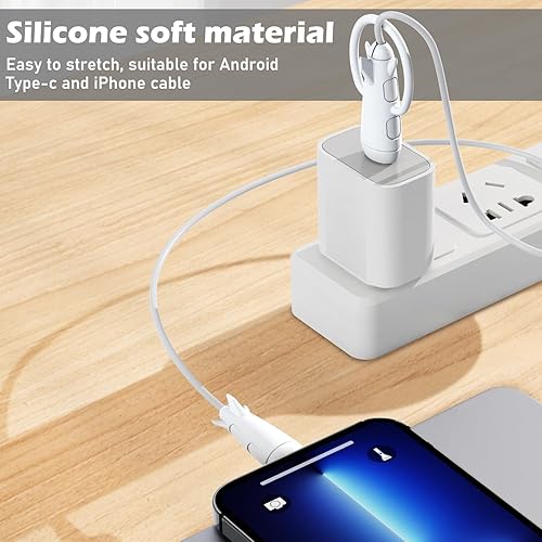 Miniatura 9 de CameCosy Funda protectora de cable 2 en 1 compatible con iPhone, Android, cable USB tipo C, 2 unidades de silicona estirable para cargador de cable,