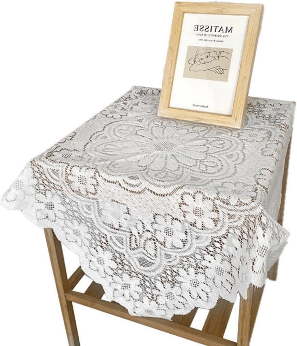 Daaxing White Vintage Lace Coffee Table Tablecloth,Dust-Proof Skin-Friendly Lace Tablecloth, Dust-proof Table Cover TV Cabinet Household For Dinning Picnic Tabletop Decoration (60 * 60CM)