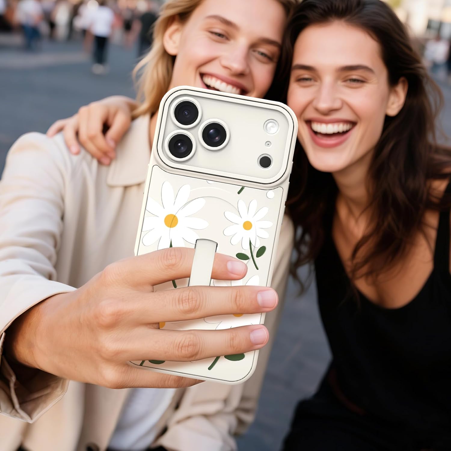 MOWIME Magnetic for iPhone 17 Pro Max Case with Finger Strap, Compatible with Magsafe, Daisy Floral Pattern for Women Girls, Slim Shockproof Soft TPU Case for iPhone 17 Pro Max 6.9 Inch, White - Image 4