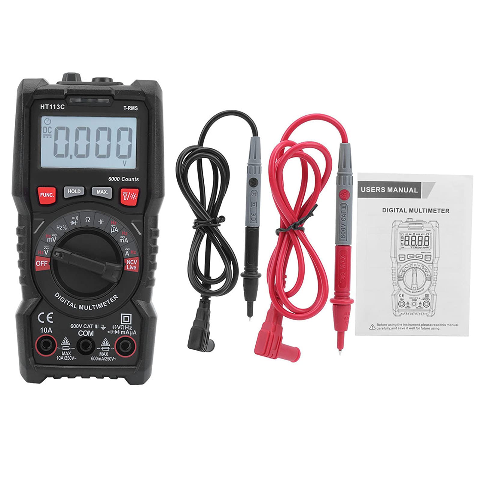 Tester di portata automatica multimetro digitale con display a LED per elettricisti (HT113C)
