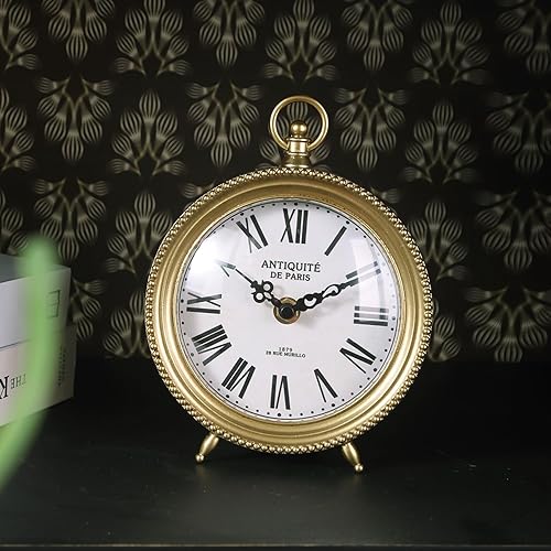 Vista 4 de NIKKY HOME Gold Table Clock, Silent Non-Ticking Shelf Desk Top Clock Battery Operated Classic Design, Decorative Home Decor for Living Room