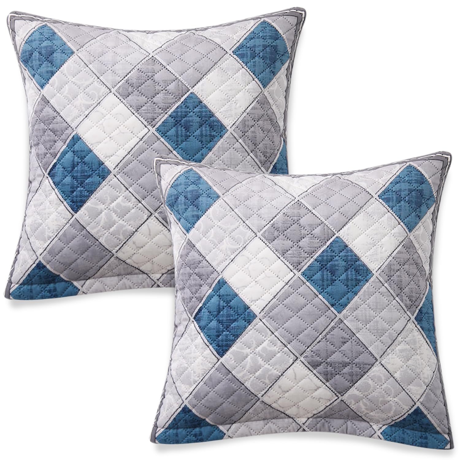 HOKIPO 'LiefNest' Printed Holland Velvet Sofa Cushion Cover, 22x22 inch (56x56 cm), Pack of 2, Diamond Slate Grey Blue (IN-856-D2*2)-image-36