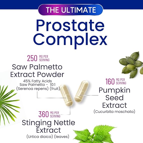 Prostate Health Supplements for Men - 3X Strength with Saw Palmetto Blend Stinging Nettle Root & Pumpkin Seed Support Complex - Supports Bathroom Trips Prostate & Urinary Health - 120 Capsules