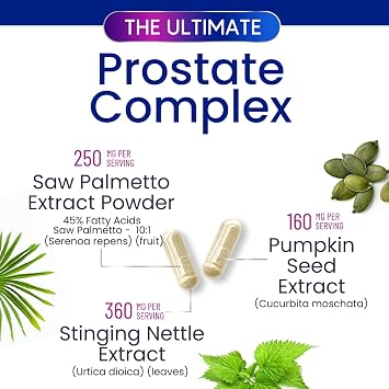 Prostate Health Supplements for Men - 3X Strength with Saw Palmetto Blend Stinging Nettle Root & Pumpkin Seed Support Complex - Supports Bathroom Trips Prostate & Urinary Health - 120 Capsules