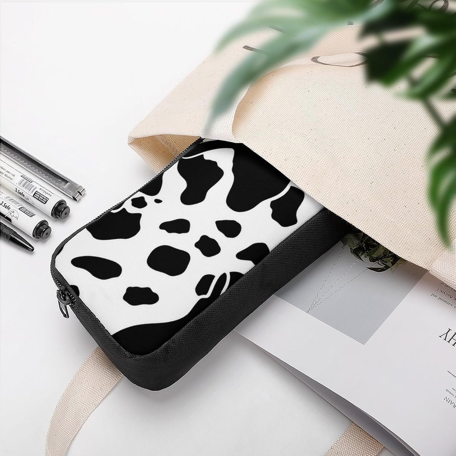 Black And White Cow Print Pencil Case Large Capacity Pencil Pouch image 5