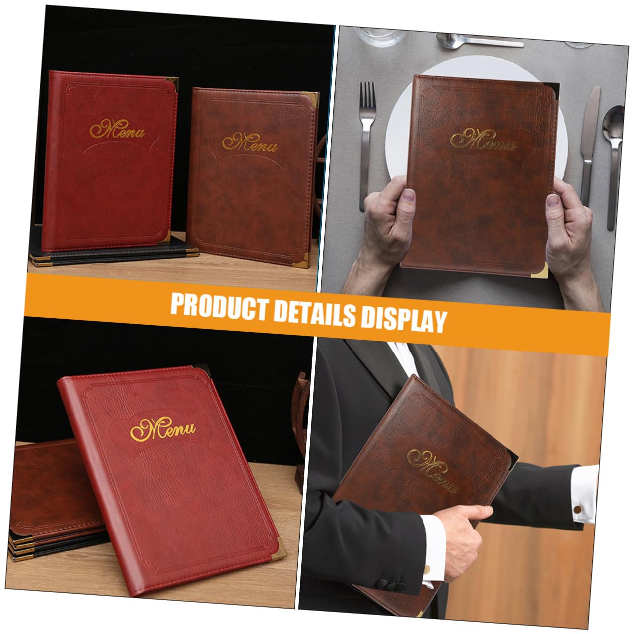 Toyvian 2pcs A4 Restaurant Menu Display Book Set, Reusable Leather Menu Holder Folder in Wine Red and Coffee, Page Covers for Bar and Café Use