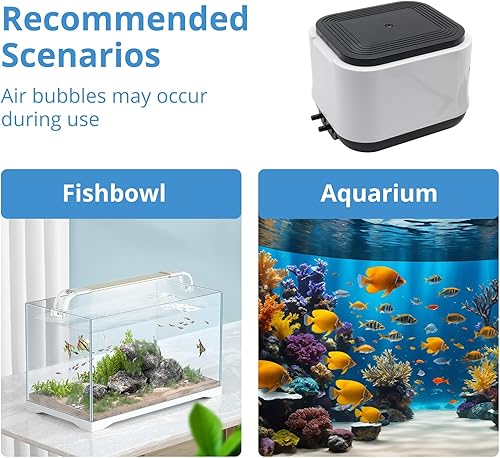 Miniatura 6 de Aquarium Air Pump for Fish Tank, 2 Outlets Adjustable Bubbler, Ultra Quiet & Powerful (3W5W10W), Includes Air StonesTubingCheck Valve, 108GPH-260GPH