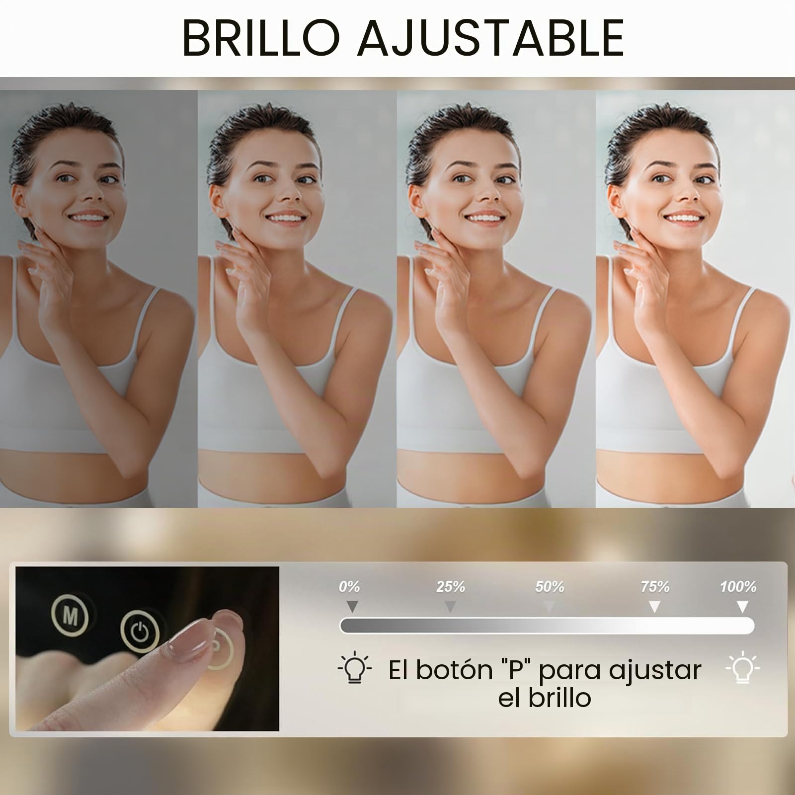 Espejo de Maquillaje con iluminación, Espejo de Hollywood con luz LED, Regulable, Espejo cosmético, 3 Modos, 50 x 40 cm, Espejo de Mesa con USB 10 aumentos, para Dormitorio y tocador