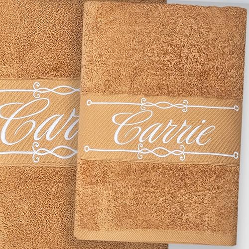 Miniatura 2 de Stitches XXI Toalla de baño personalizada. Toalla de baño personalizada bordada de lujo 100% algodón, marrón, 30 x 54 pulgadas