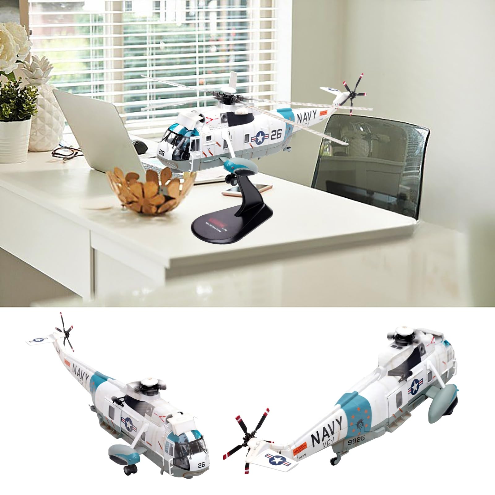 Modello elicottero militare statico in metallo pressofuso lega SH-3G VC-1 scala 1/72, pronto for l'esposizione collezione for vetrine for ufficio, decorazioni casa, mostre scienze aerospaziali