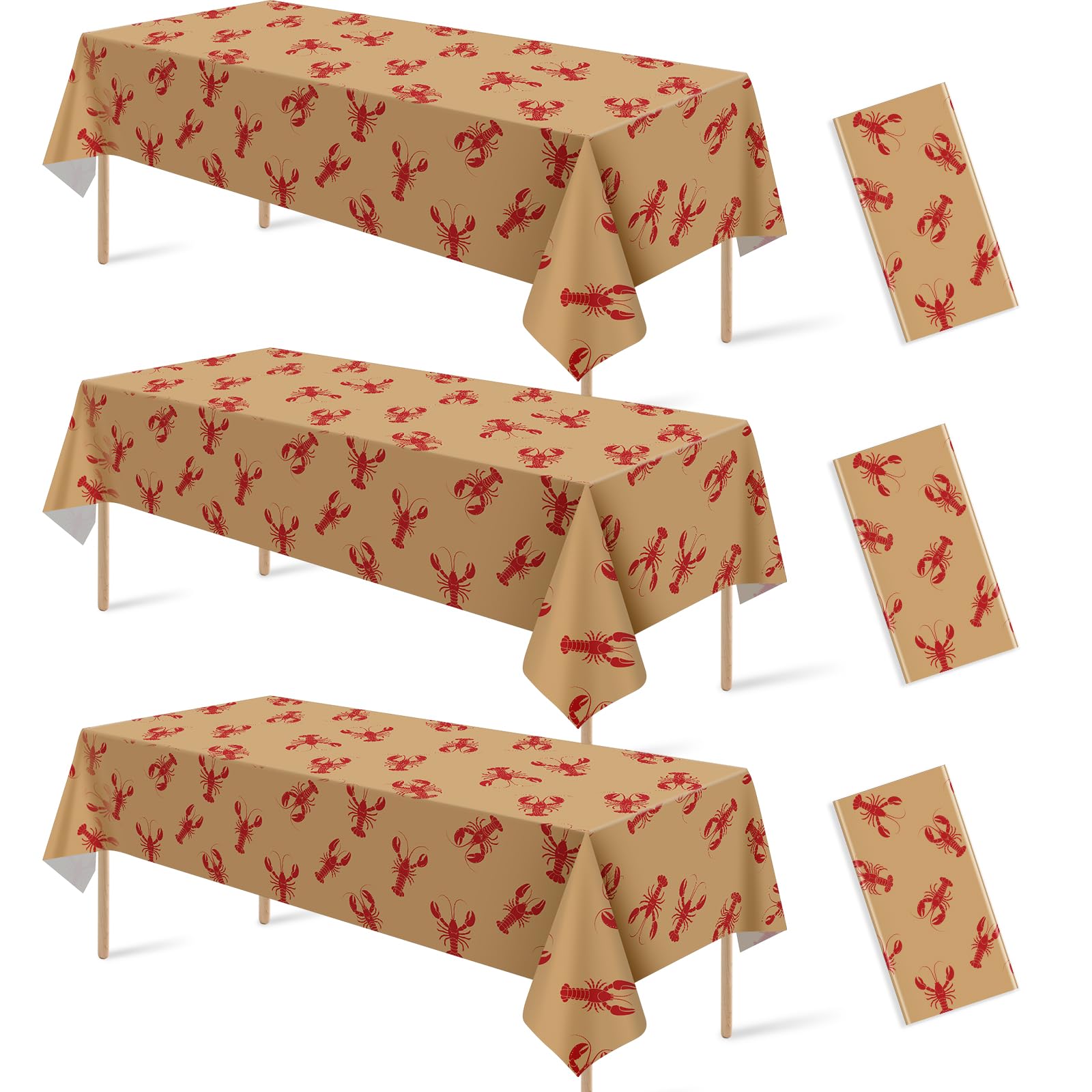 Photo 1 of Hauwellter 3 Pack Crawfish Boil Party Tablecloth 108x54 Inch, Plastic Disposable Rectangle Lobster Table Cloth for Seafood Boil Party Supplies Crawfish Party Birthday Decoration (Kraft Paper Color)