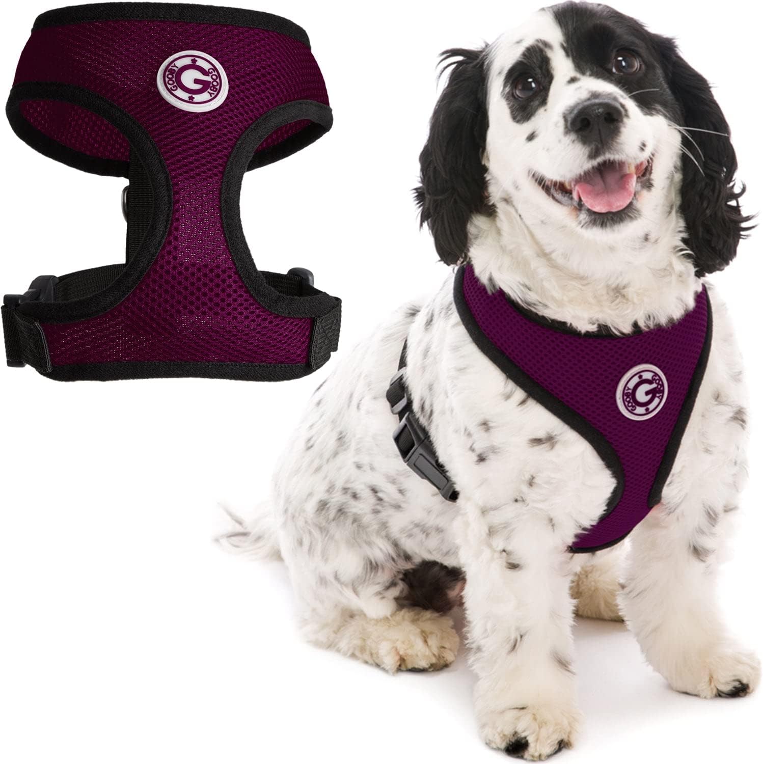 Gooby Soft Mesh Dog Harness - Purple, Medium - All Weather Mesh Head-in Small Dog Harness with D Ring Leash - Perfect on The Go Breathable Dog Harness for Medium Dogs No Pull and Small Dogs