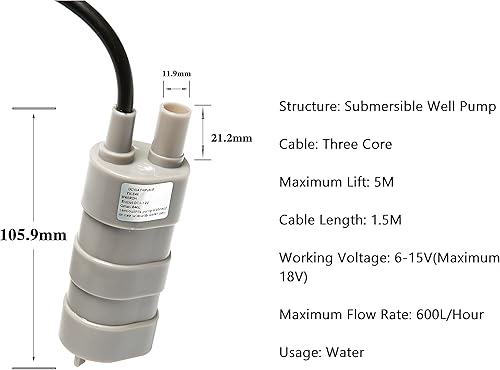 Miniatura 6 de elevación micro los 5M 600LH de las bombas de agua sumergibles de 12v DC 1.2A alta