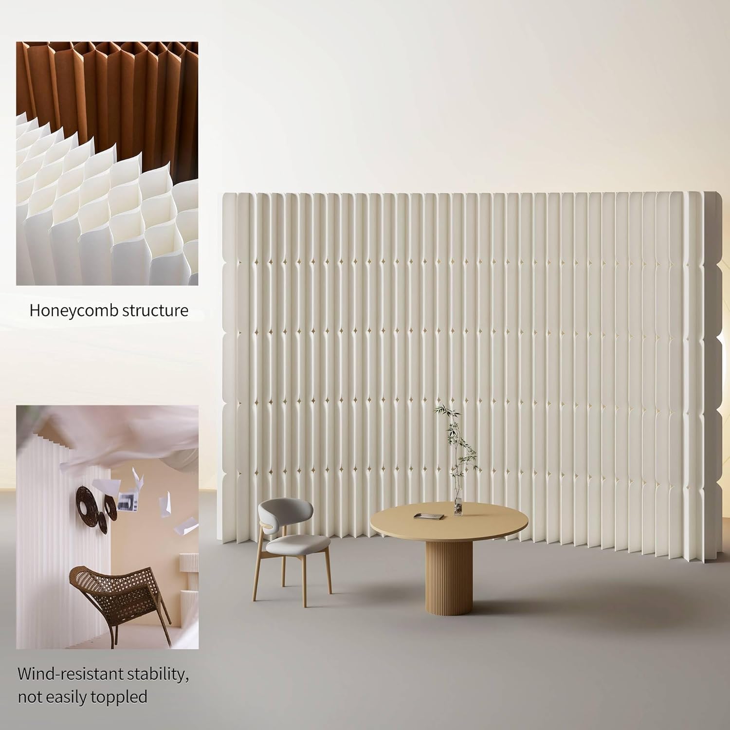 Foldable Paper Room Divider - Portable Accordion Privacy Screen, Freestanding Partition for Living Room & Home Office, Easy to Assemble as Room Divider or Backdrop Wall (H70.9in * L157.5in)