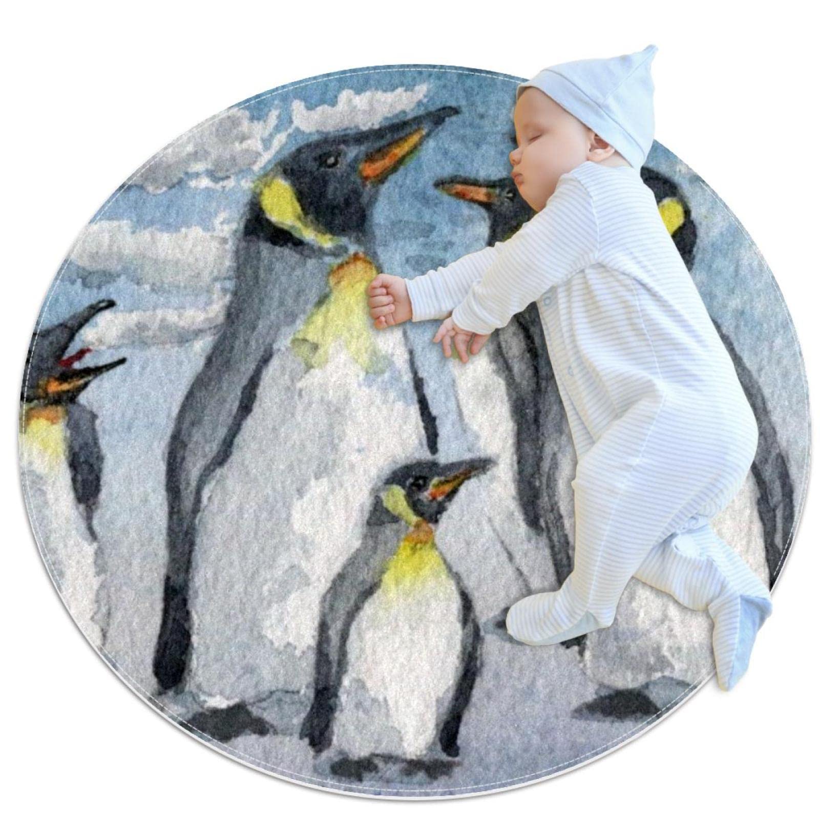 Tapis de chambre d'enfant pingouin aquarelle 1m pour réchauffer le sol