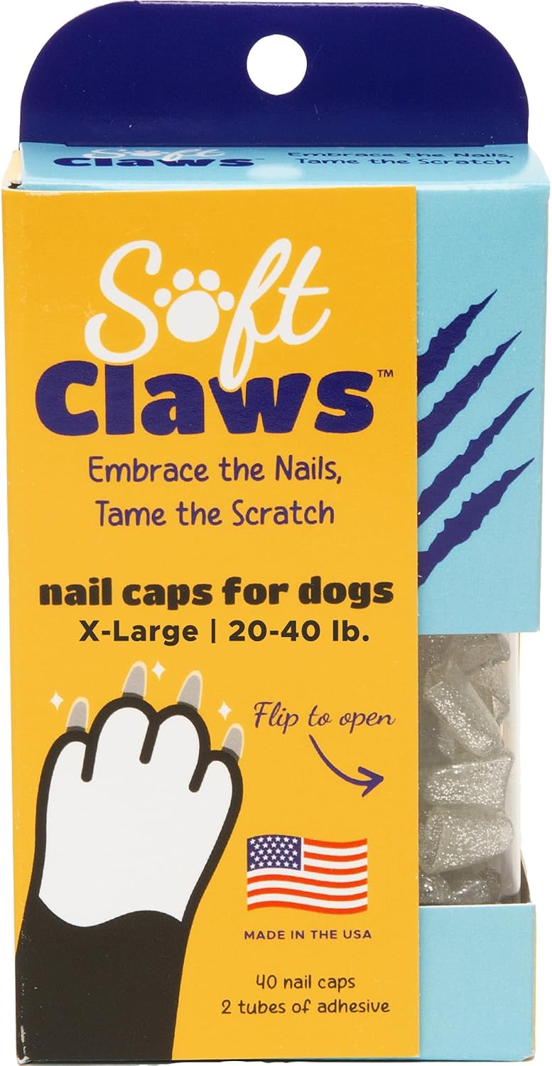 Soft Claws Dog Nail Caps, 40 Caps, X-Large, Sparkle Silver | Vet-Developed, Safe & Non-Toxic, Non-Slip Design, Long-Lasting Protection for Floors & Furniture
