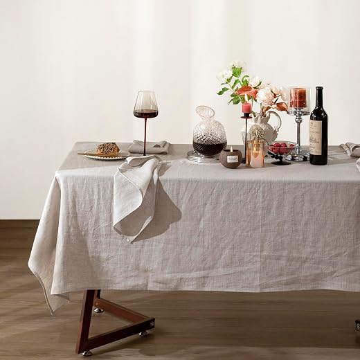 Linen Tablecloth 100% Pure Linen Table Cloth 60x84 Inches Rectangle Tablecloths Washable Cloths for Kitchen, Dining, Buffet Parties, Holidays, Picnic, Weddings and Restaurants-Natural Linen