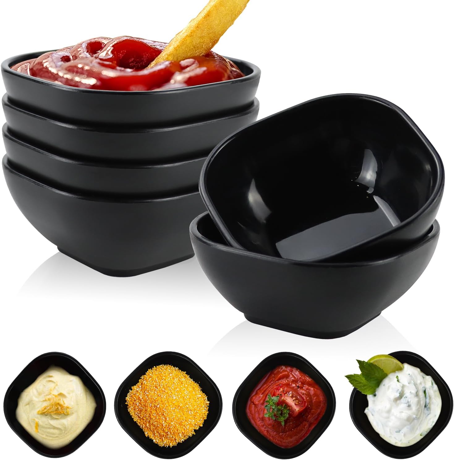 Wrova 6-Pack 5oz Wheat Straw Dipping Bowls - Unbreakable Black Soy Sauce Dishes, Microwave & Dishwasher Safe for Snacks, Sushi, Condiments