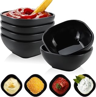 Wrova 6-Pack 5oz Wheat Straw Dipping Bowls Black - Unbreakable Microwave Dishwasher Safe Soy Sauce Dishes for Sushi Snacks