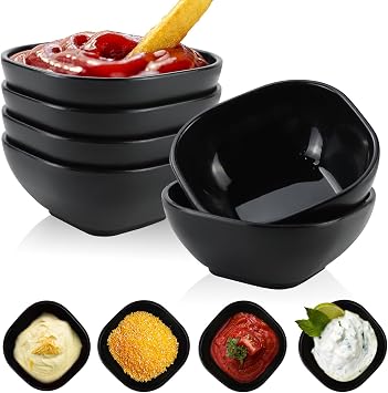 Wrova 6 pack wheat straw dipping bowls 5oz,alternative plastic soy sauce dishes,unbreakable small dessert bowls microwave and dishwasher safe for snack,sushi,condiment Black Series