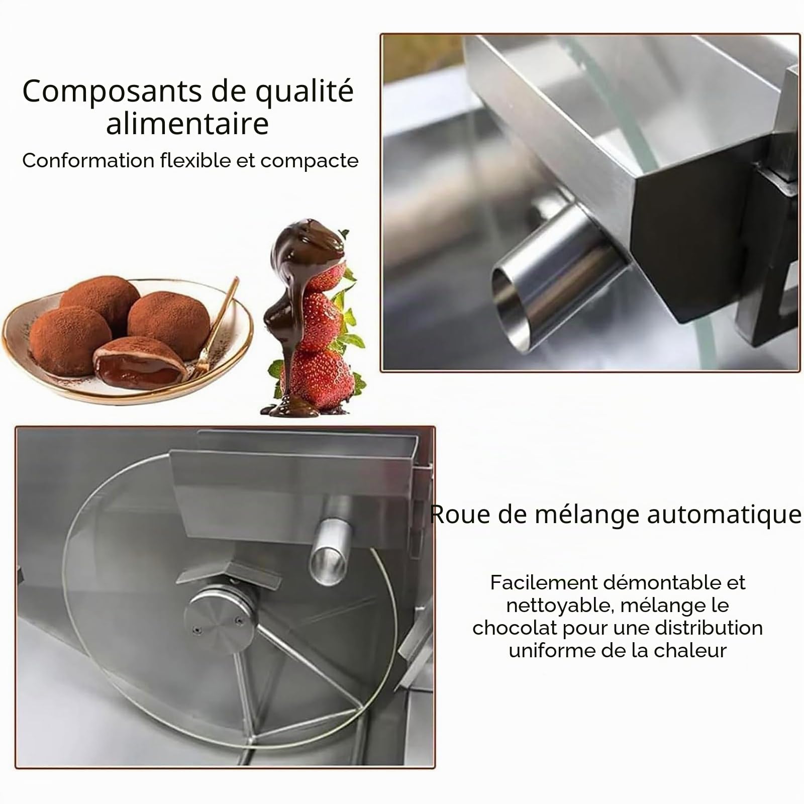 Tempéreuse à Chocolat Commerciale avec Distributeur Automatique et Table Vibrante, Fondoir en Acier Inoxydable pour Fontaine, Enrobage de Fraises, Barres et Desserts,8kg