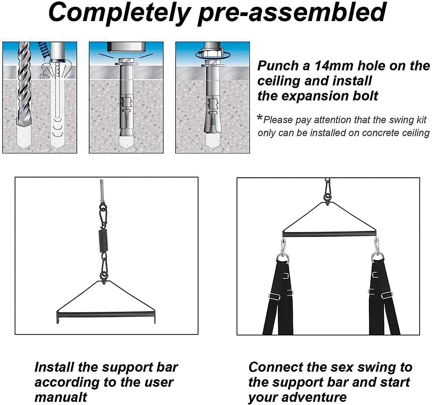 Set di restrizioni del kit di schiavitù sessuale Sedia a dondolo da soffitto for telaio altalena da camera da letto 800 libbre Ganci da soffitto girevoli a 360 gradi Strumenti di gioco per adulti Sex