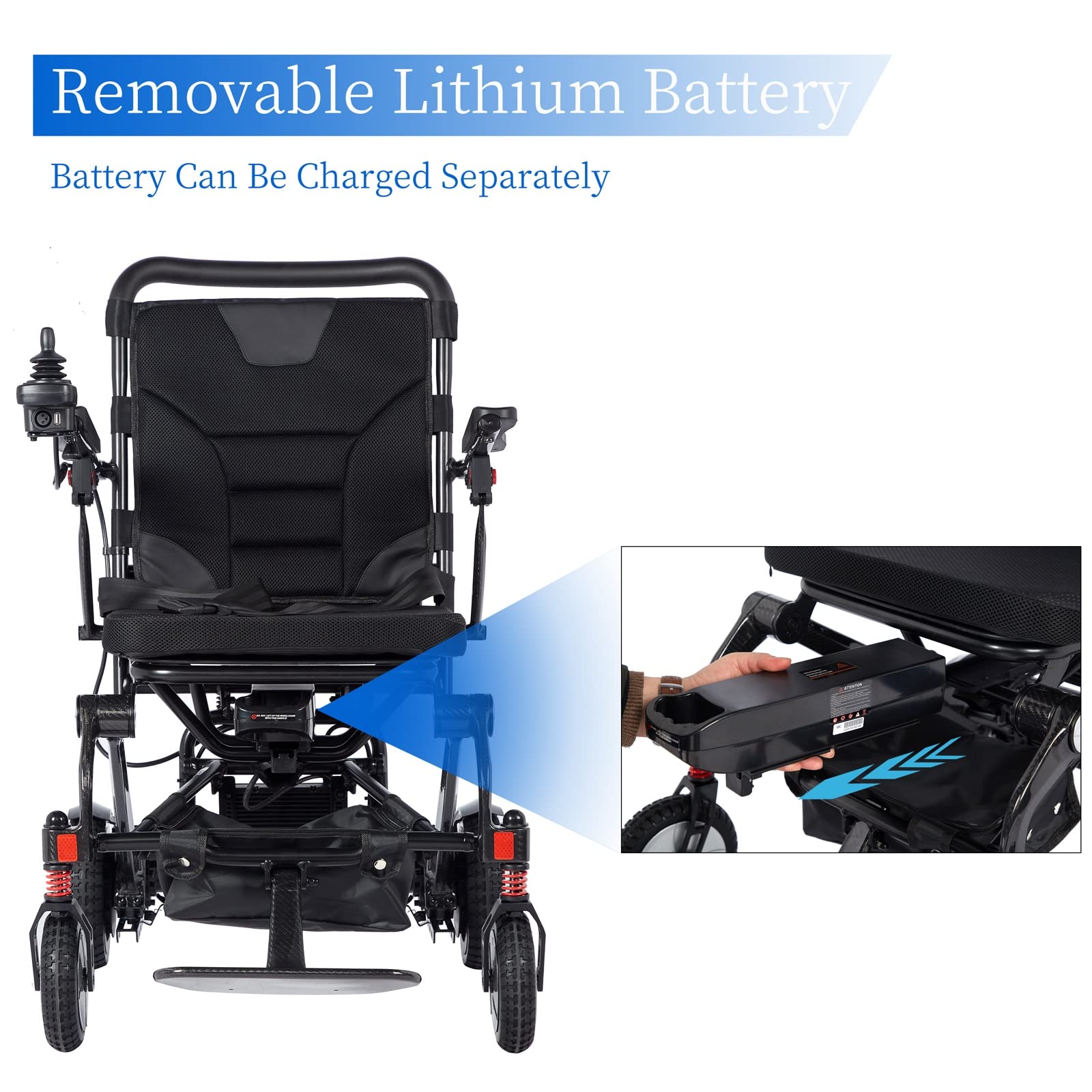 Silla de Ruedas eléctrica de Fibra de Carbono Potente y Ligera, Plegable y portátil para facilitar los Viajes. Diseño Estable y cómodo. Peso: 19 kg.