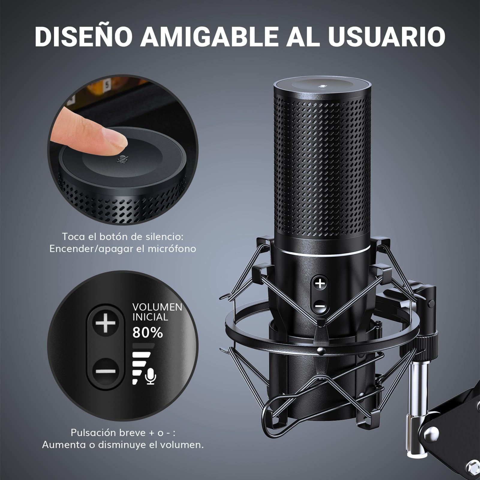 TONOR PC Micrófono de Condensador, USB Micro con Brazo para Streaming, Patrón Polar Cardioide para Podcast, Gaming, Música, Grabación,Conferencia y Youtube, Set de Mic Profesional con Soporte Q9