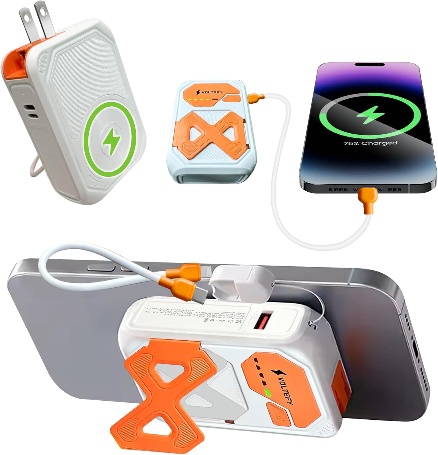 5-in-1 Fast Charging Power Bank 10000 mAh with Wireless Charging, mini powerbank with Built-in USB C Cable, Wall Plug, AC Outlet, TSA Approved, Magnetic Powerbank for iPhone 16/15/14