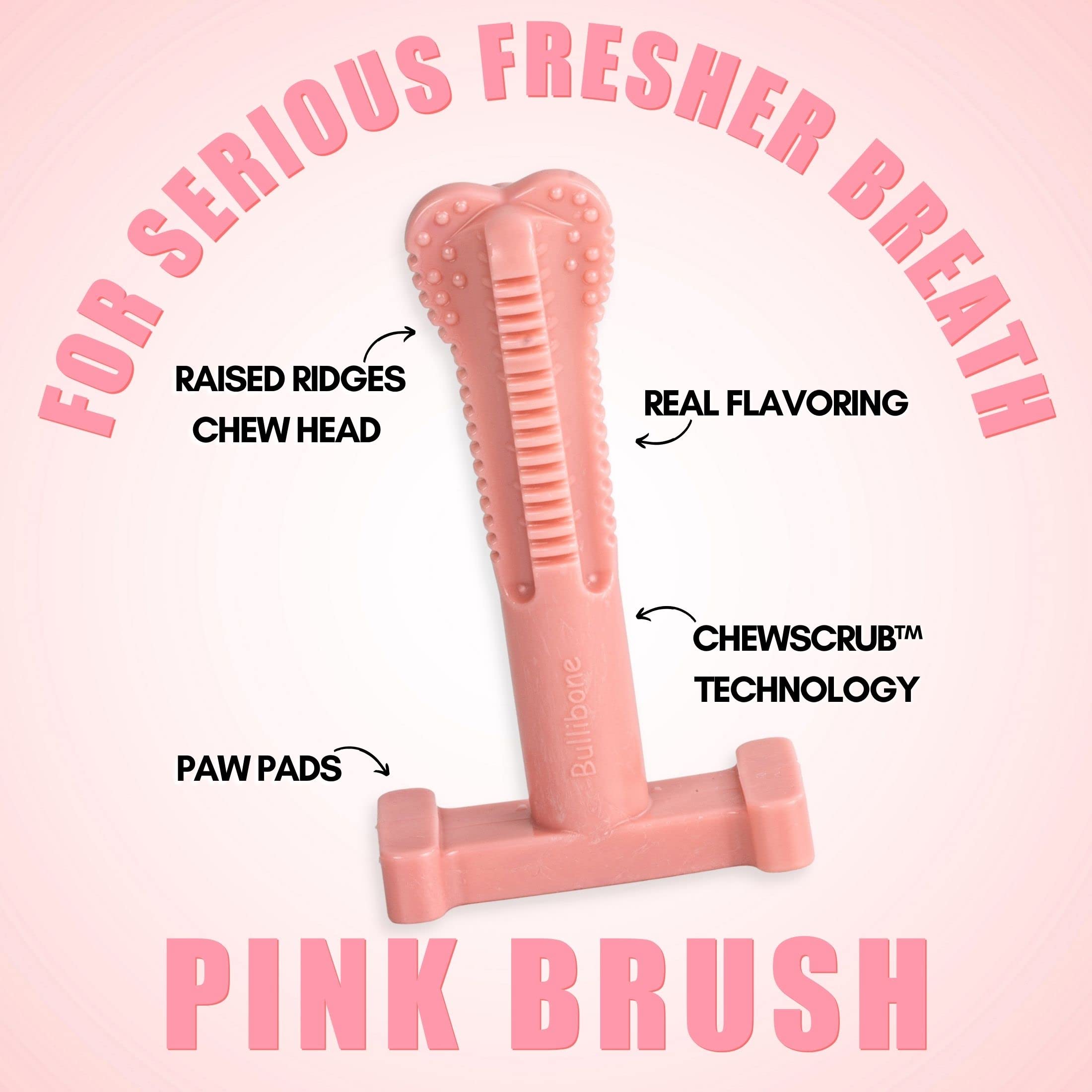 Bullibone SuperBrush Zahnreinigungsstab für Hunde, langlebig, Nylon, rosa Pfefferminze, Kauspielzeug für Mundpflege und Zahngesundheit