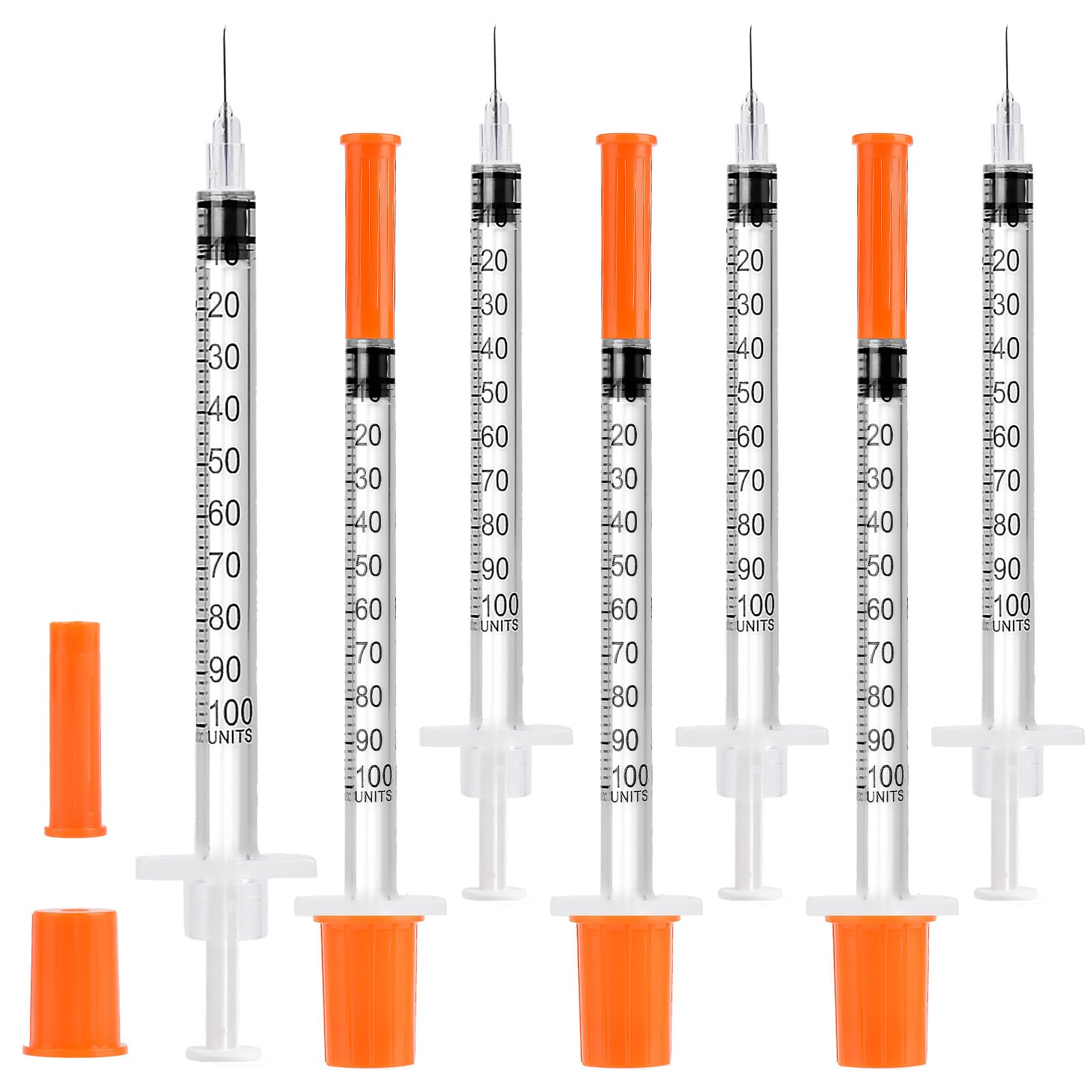 100 Pack U-100 Syringes, 1ml/cc 31G 5/16" (8mm), Disposable Syringe
