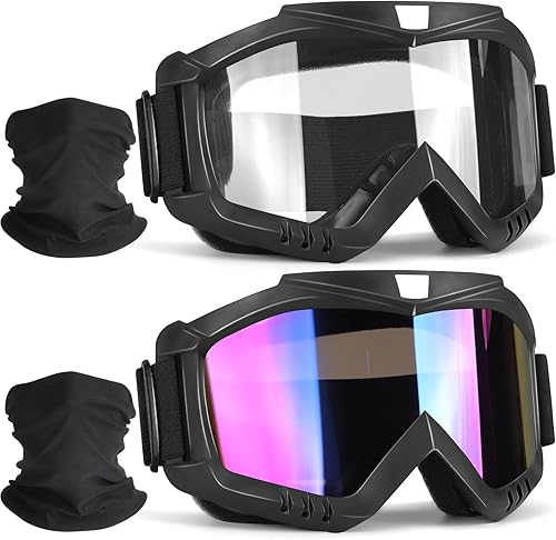 Gafas de moto Dirt & Motocross, paquete de 2 gafas de carreras resistentes al viento para ATV, esquí y snowboard