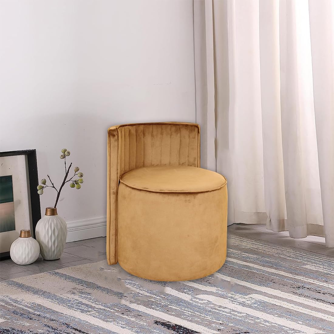 ROUNDHILL FURNITURE Ottoman Pouffes Sitting Mudda with Backrest for Home Décor Living Room - Golden
