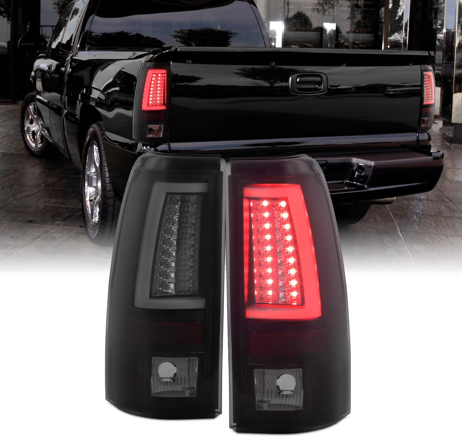 AKKON - For 03-06 Silverado 05-07 Silverado Hybrid Pickup Truck Black Rear V2 LED Tail Lights Brake Lamps Pair