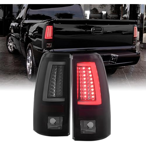 AKKON - For 03-06 Silverado 05-07 Silverado Hybrid Pickup Truck Black Smoked Rear V2 LED Tail Lights Brake Lamps