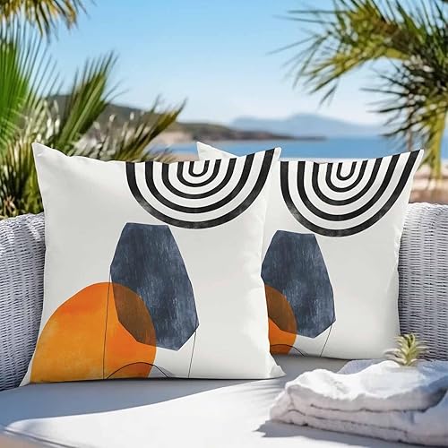 Miniatura 5 de Juego de 2 fundas de almohada decorativas impermeables y decorativas de lino de algodón y lino con diseño de terracota de mediados de siglo, diseño