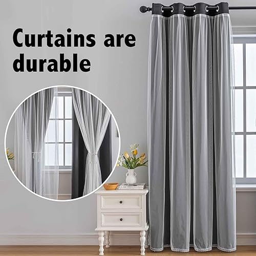 Miniatura 6 de indistar Home Cortinas opacas de doble capa con ojales sólidos en la parte superior, par de paneles de cortinas para ventana, 52 pulgadas de ancho x