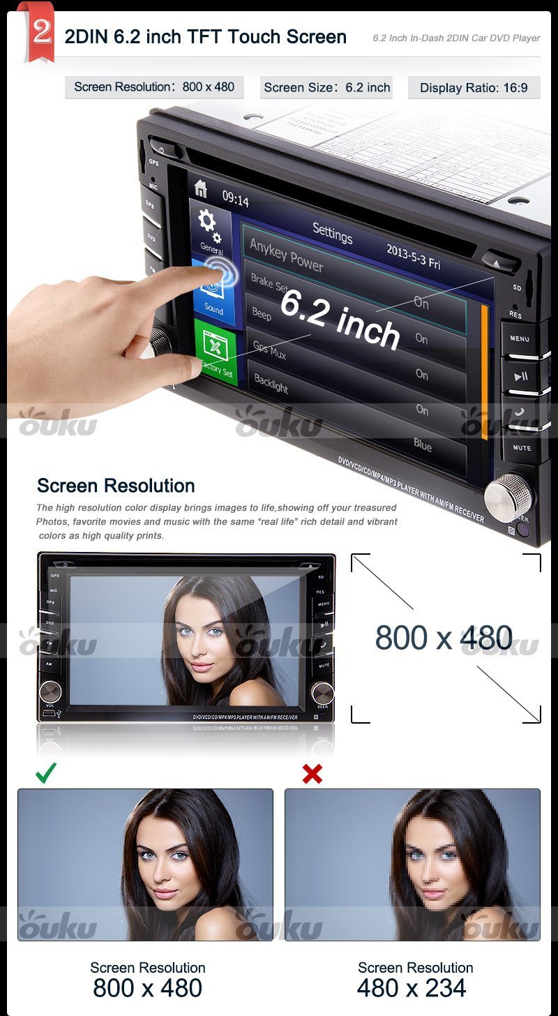 Ouku InDash DoubleDIN Car Dvd Player with Touch Screen Lcd Monitor, 6
