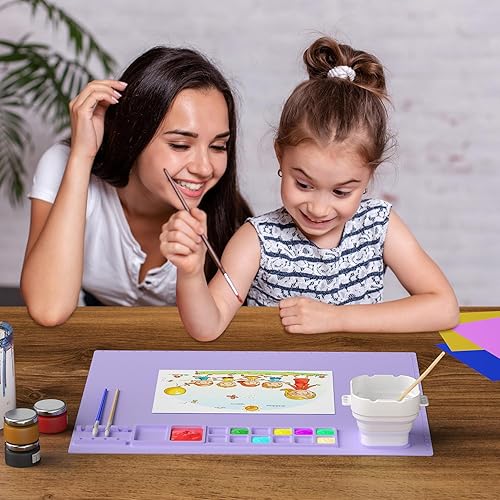 Miniatura 9 de Tapete de silicona para manualidades, tapete de pintura de silicona de 20 x 16 pulgadas con taza, hoja de silicona antiadherente para fundición de