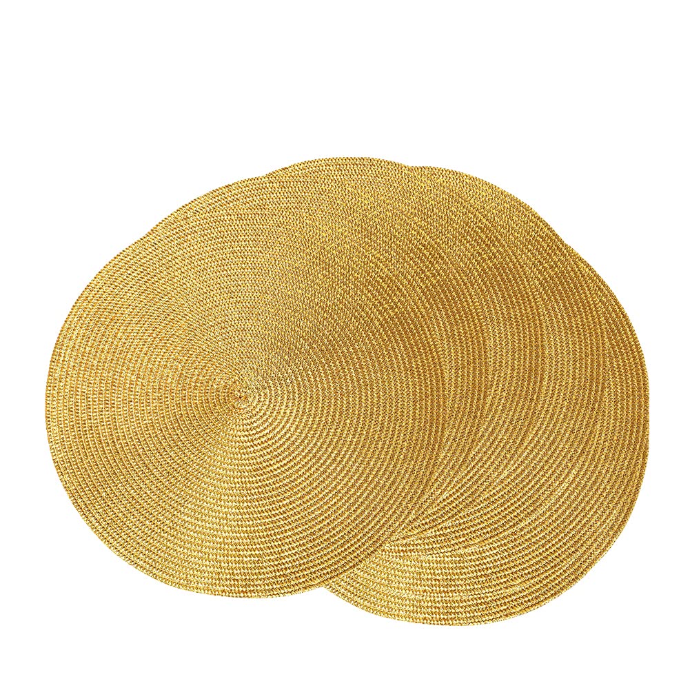 SCF2017 38CM Round Woven Shiny Plastic Placemat Sparkle Glitter Table Mats,Set of 6,Gold