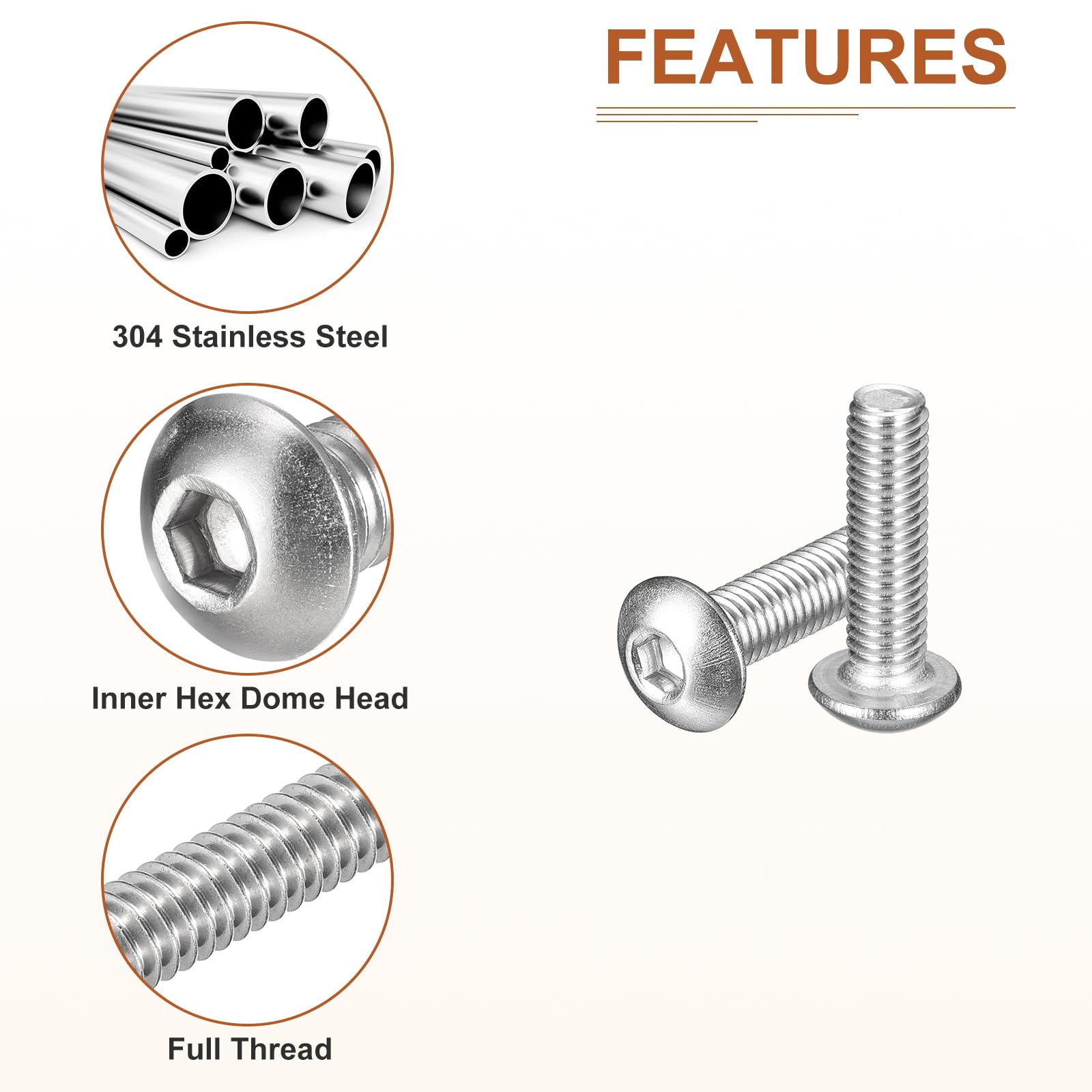 DTGN M5-0.8x18mm Button Head Socket Cap Screws - 40Pack - Good for Machine - 304 Stainless Steel 18/8 - Hex Drive Full Thread Fasteners - Image 4